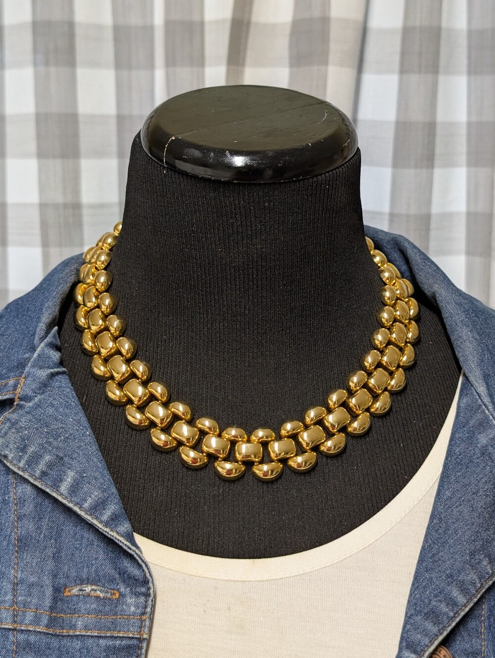 Thick Chunky Gold Plated Domed Link Statement Necklace